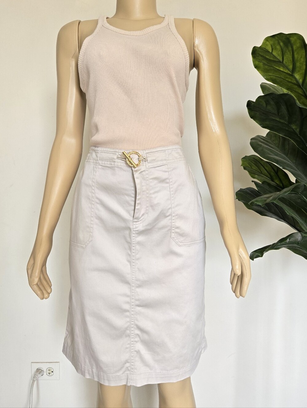 Ralph Lauren Y2K Cotton Twill Skirt Size 12 Beige Color Women's